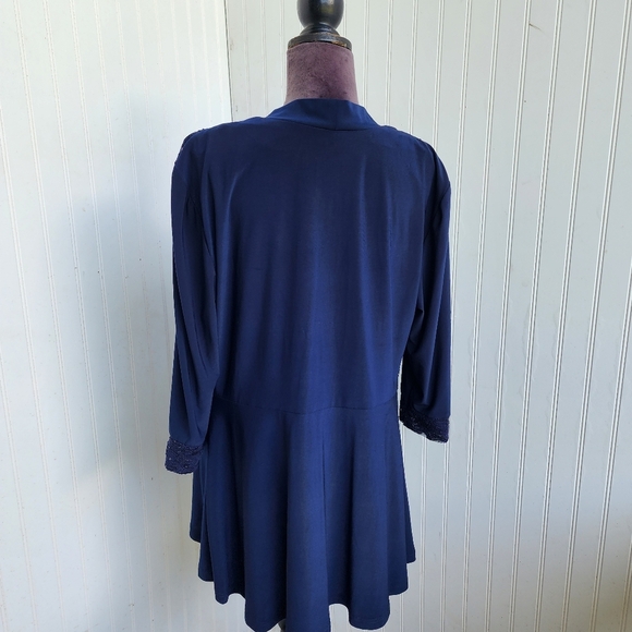 R&M Richards Women's Navy Blue Top  Sparkle Elegant Stretch 3/4 Sleeve Sz 14W - Picture 5 of 12